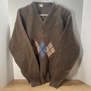 Vintage Brown Diamond Pattern Wool/Acrylic/Polyester Sweater Men's Size Large